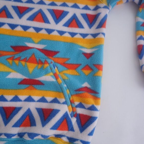 Massive Outdoor Blue Red Aztec Hiking Fleece Zip Up Quarter Zip Hooded Sweater S - Picture 5 of 10